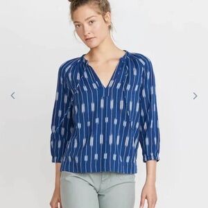 Marine Layer Penny Blouse Blue Ikat Top
